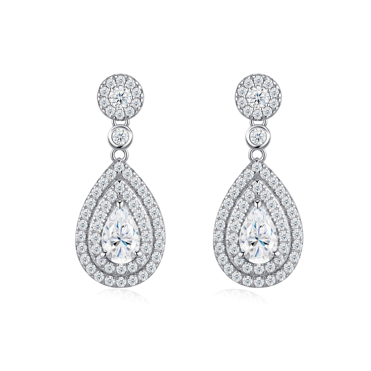 Duegocce Pear-Cut Moissanite Drop Stud Earrings in Sterling Silver