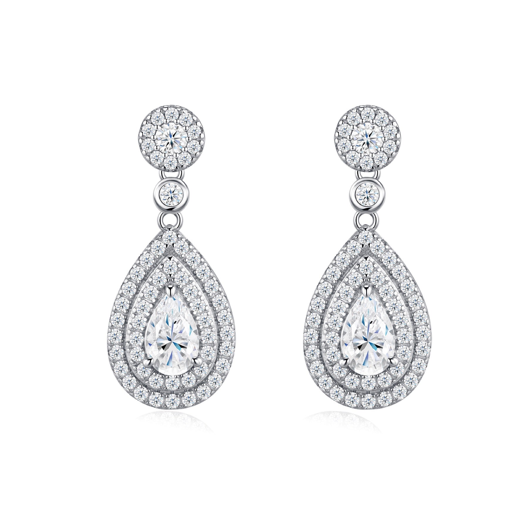 Duegocce Pear-Cut Moissanite Drop Stud Earrings in Sterling Silver