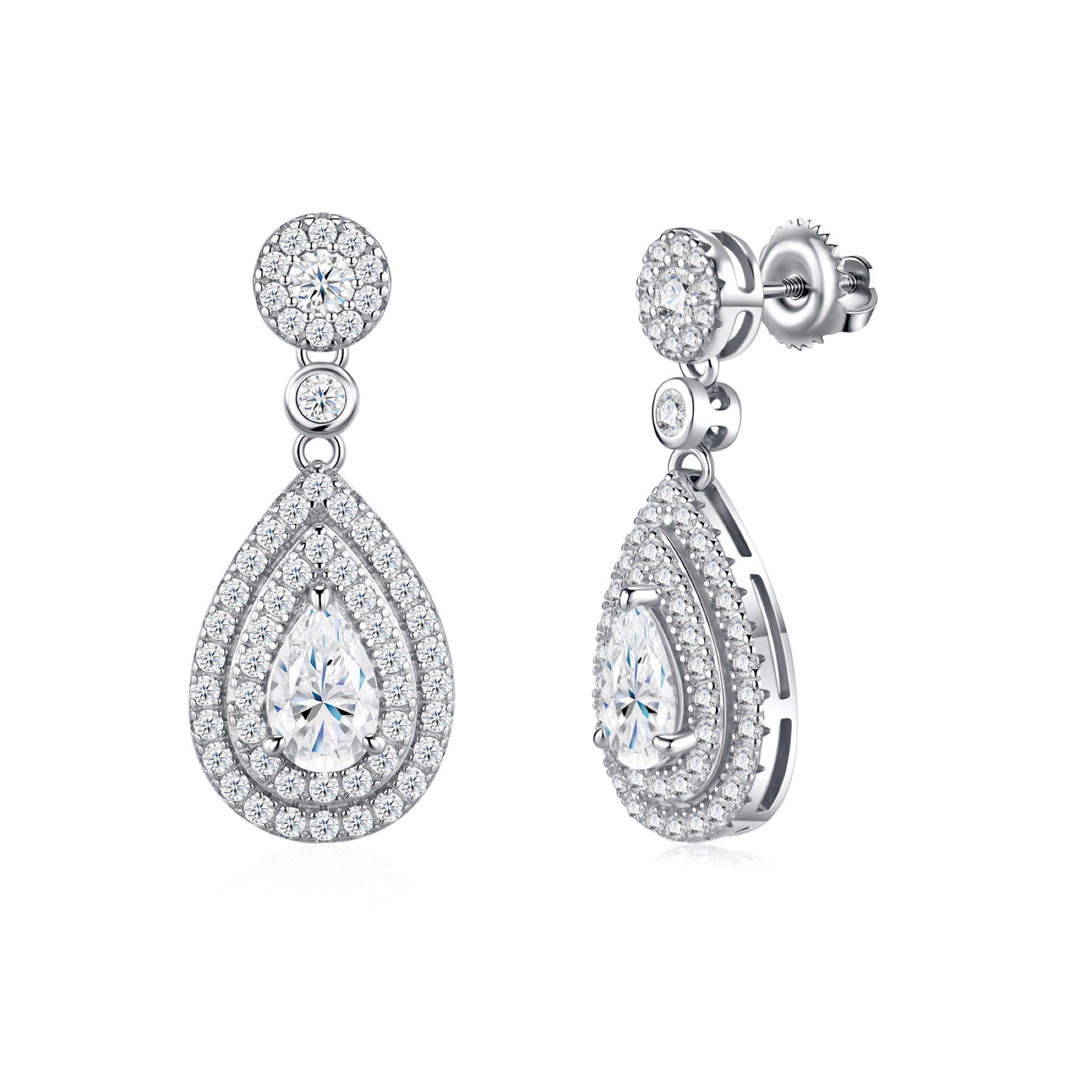 Duegocce Pear-Cut Moissanite Drop Stud Earrings in Sterling Silver