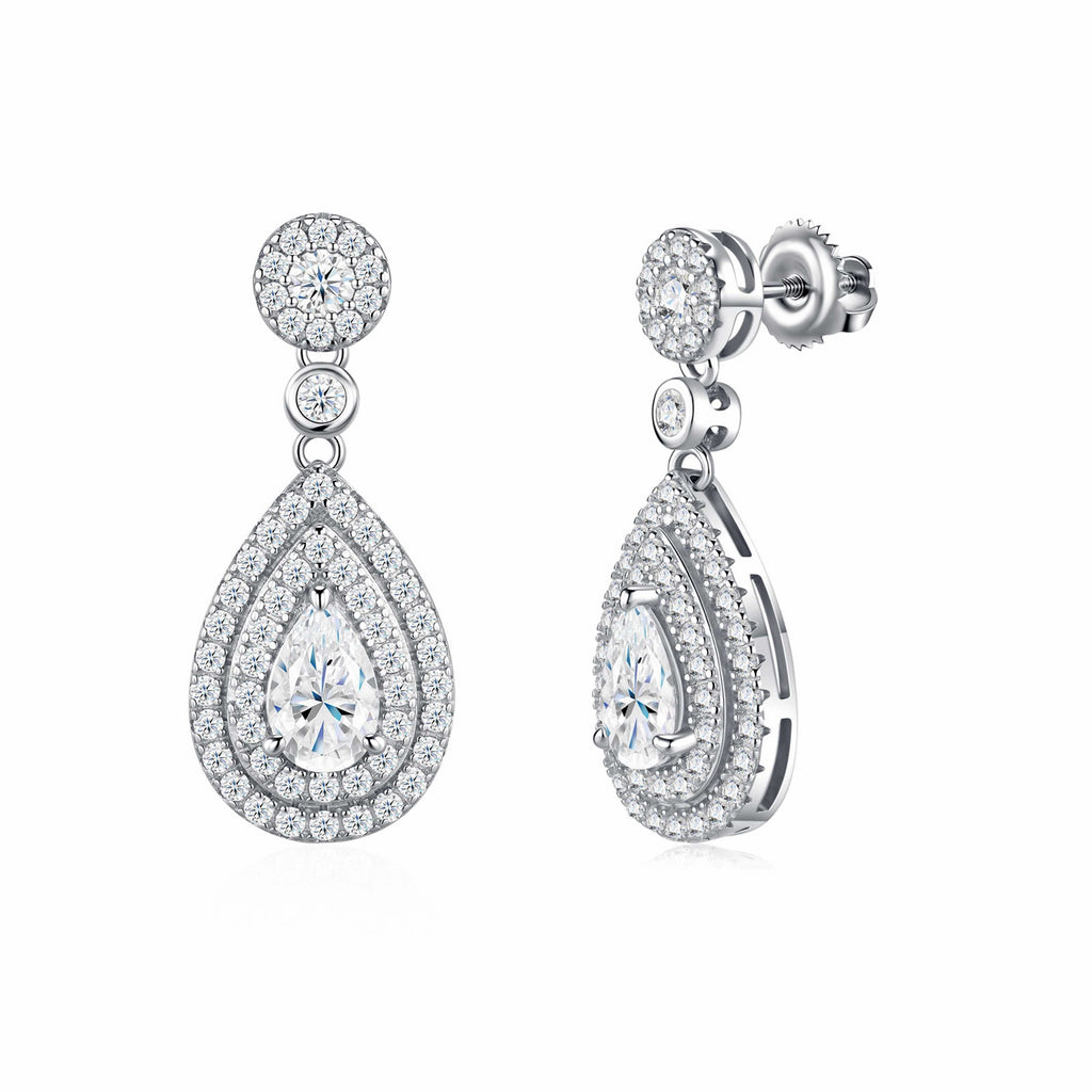 Duegocce Pear-Cut Moissanite Drop Stud Earrings in Sterling Silver