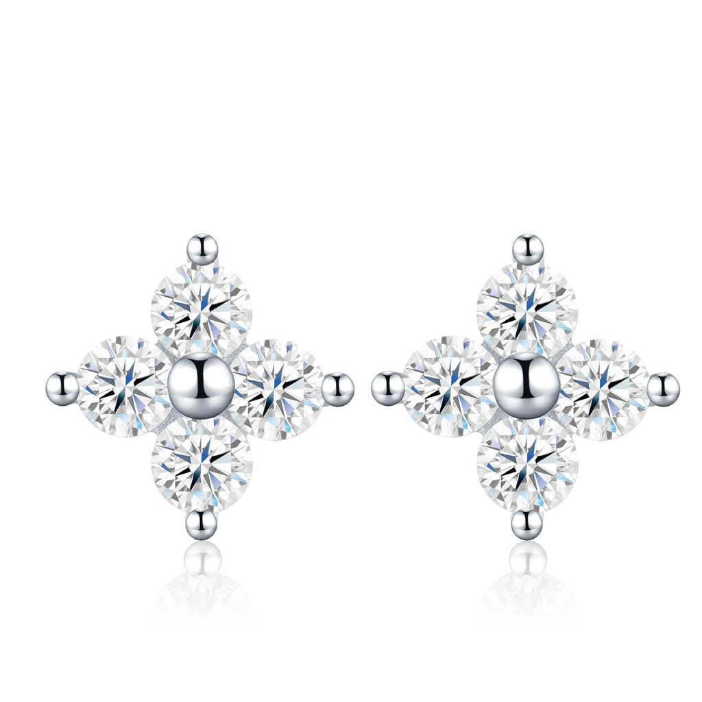 Fiorcroce Moissanite Flower Stud Earrings in Sterling Silver