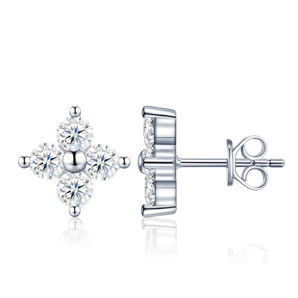 Fiorcroce Moissanite Flower Stud Earrings in Sterling Silver