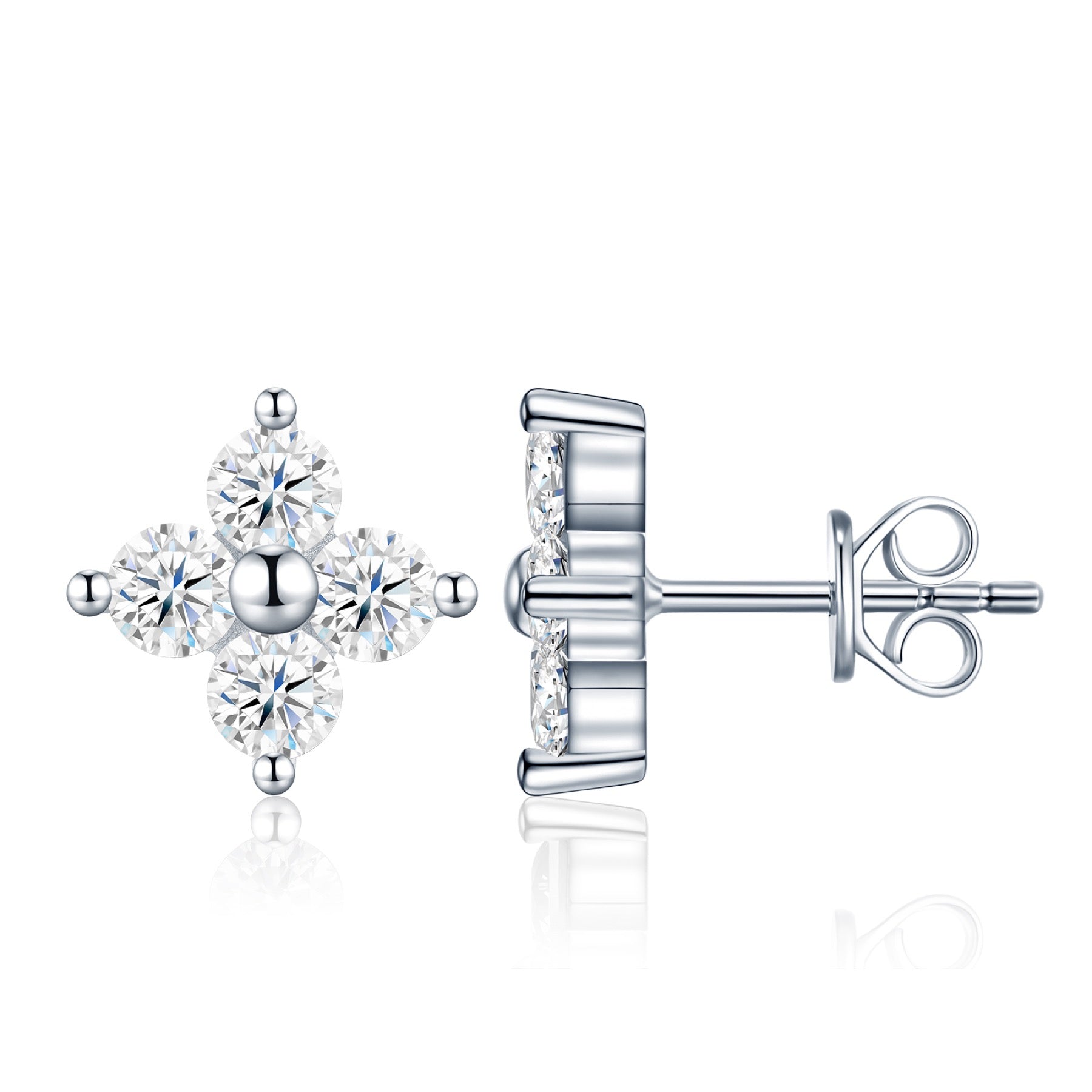 Fiorcroce Moissanite Flower Stud Earrings in Sterling Silver