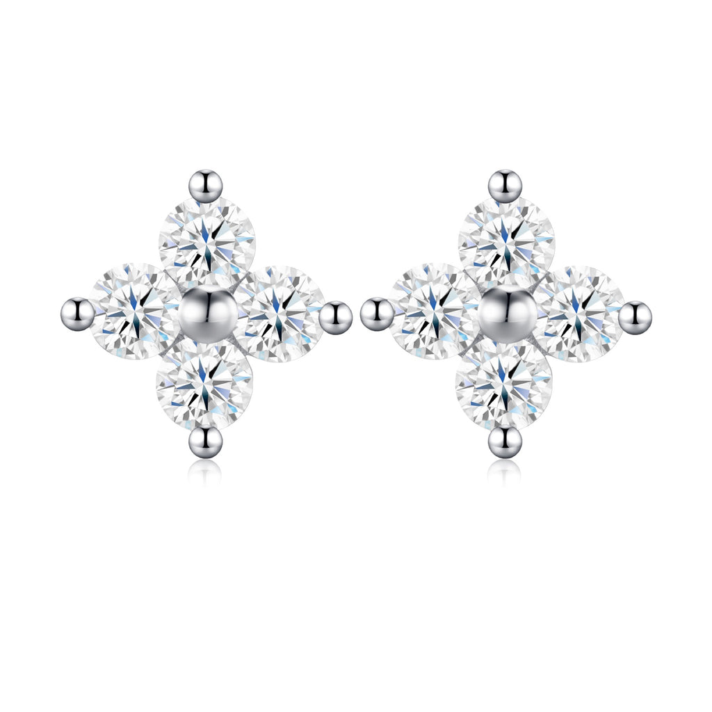 Fiorcroce Moissanite Flower Stud Earrings in Sterling Silver