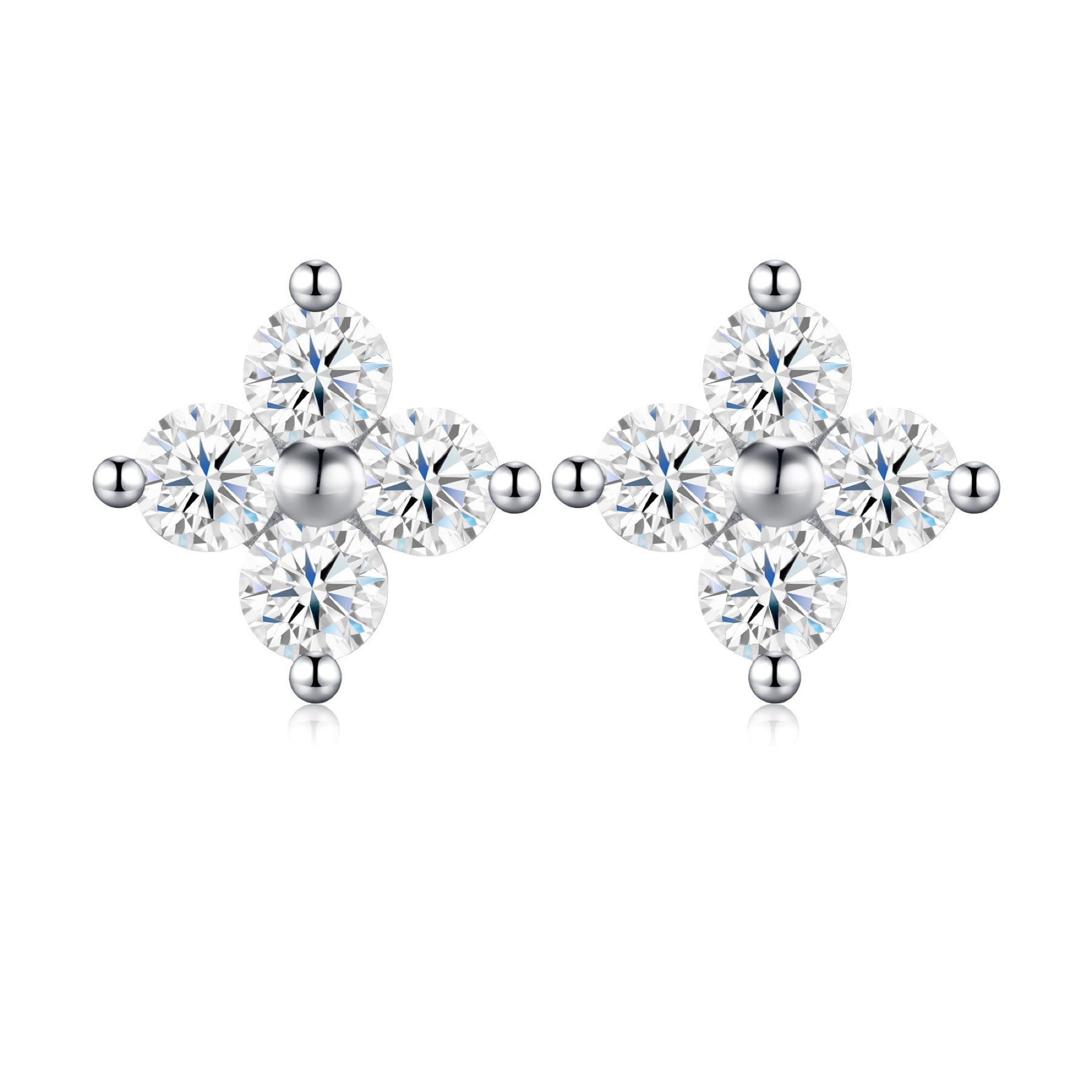 Fiorcroce Moissanite Flower Stud Earrings in Sterling Silver
