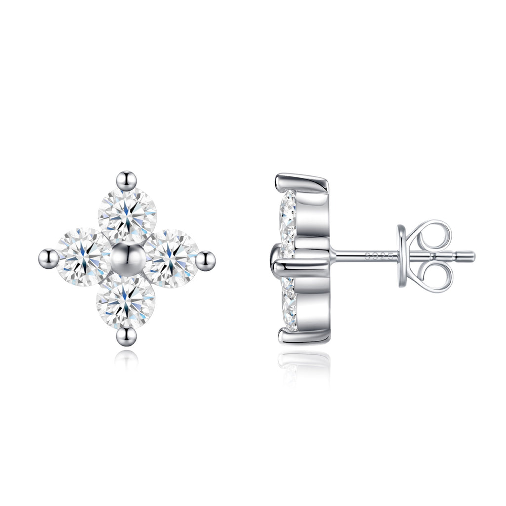 Fiorcroce Moissanite Flower Stud Earrings in Sterling Silver