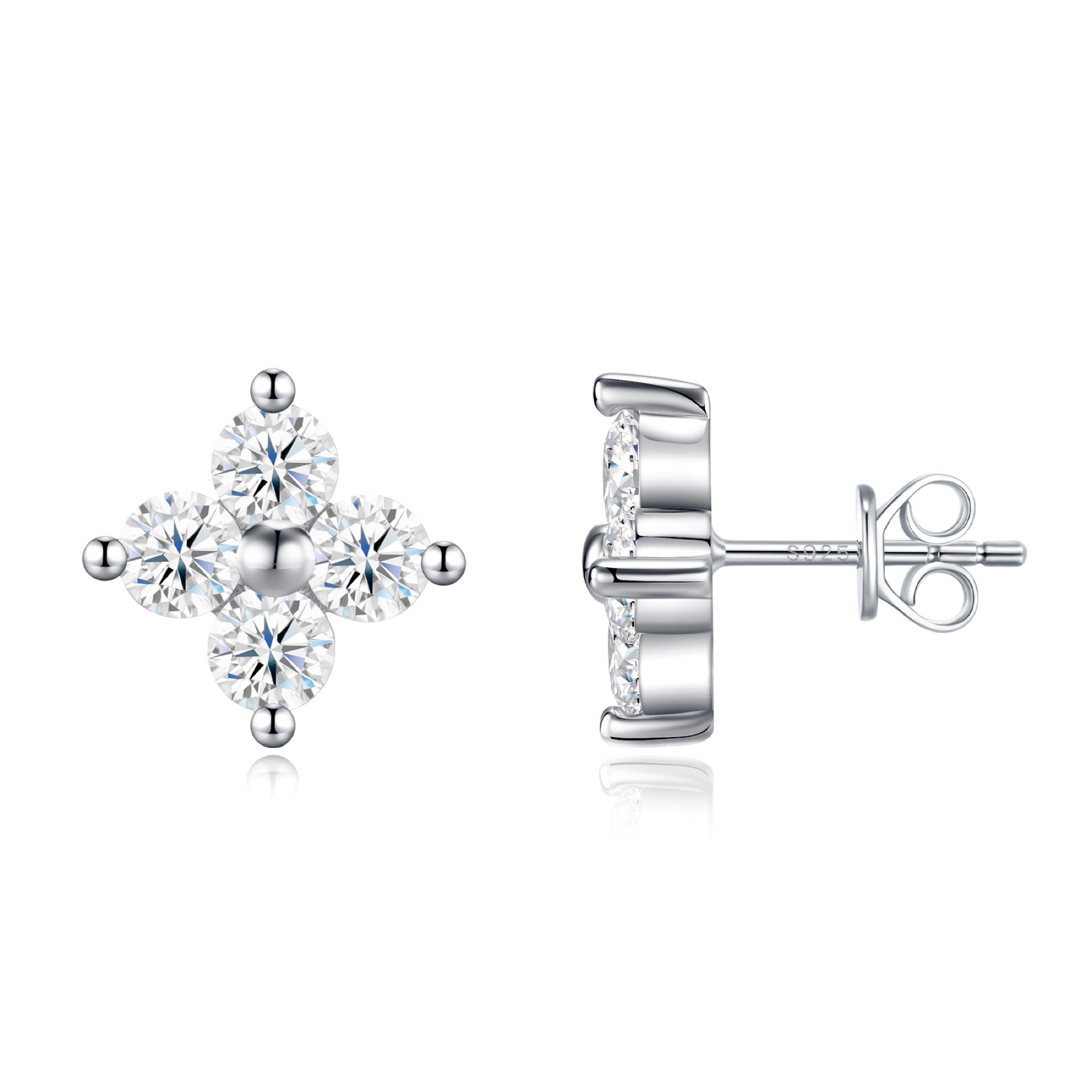 Fiorcroce Moissanite Flower Stud Earrings in Sterling Silver