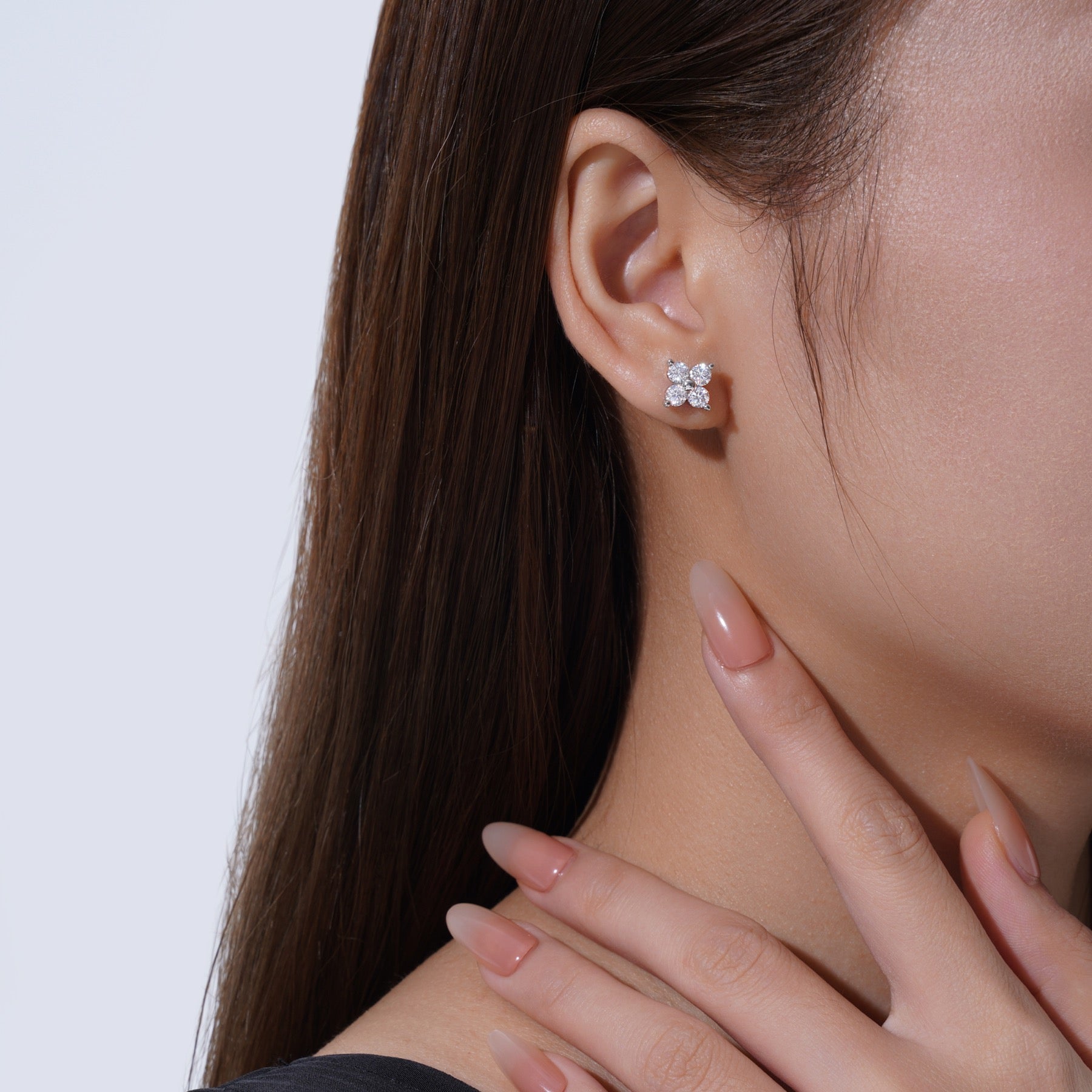 Fiorcroce Moissanite Flower Stud Earrings in Sterling Silver