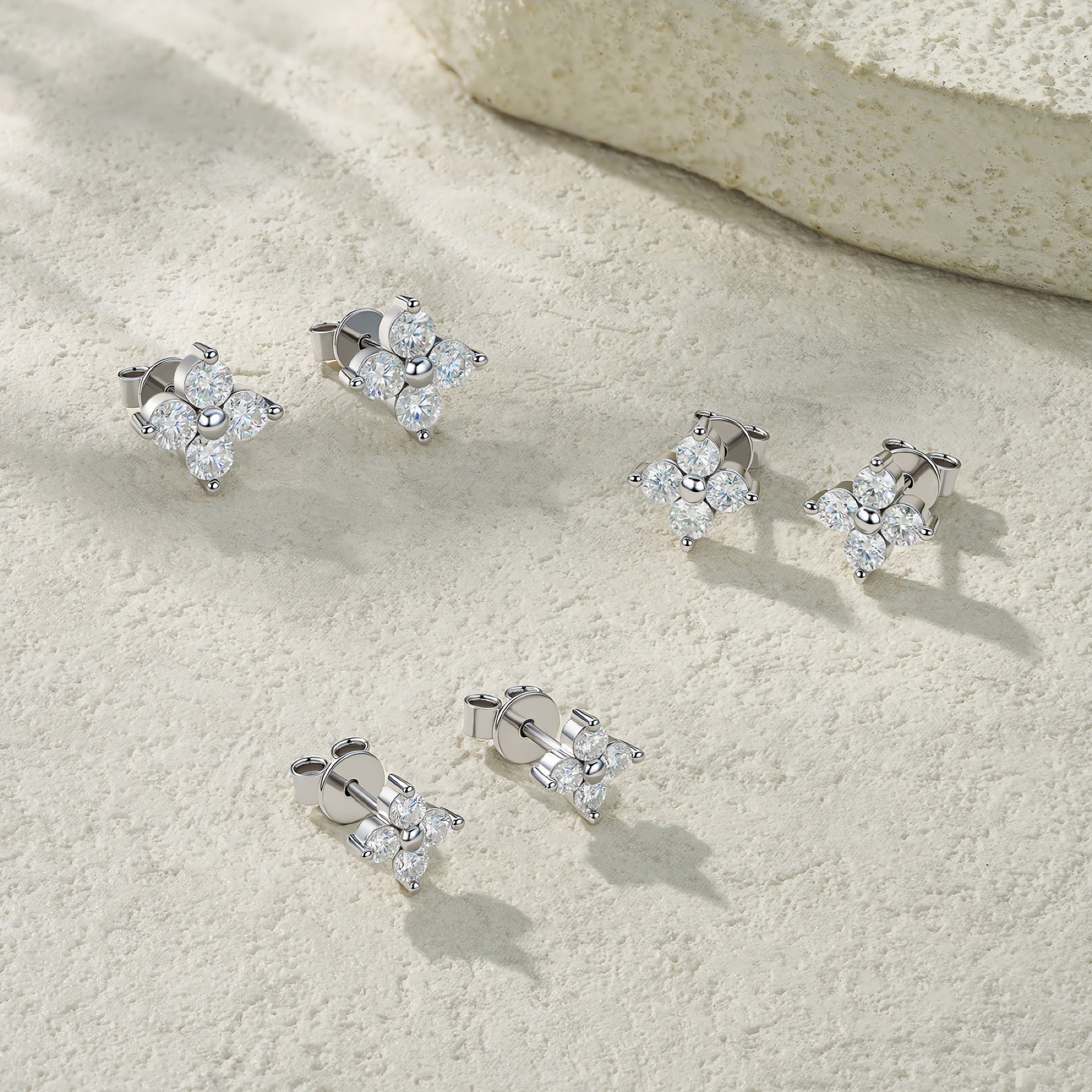 Fiorcroce Moissanite Flower Stud Earrings in Sterling Silver
