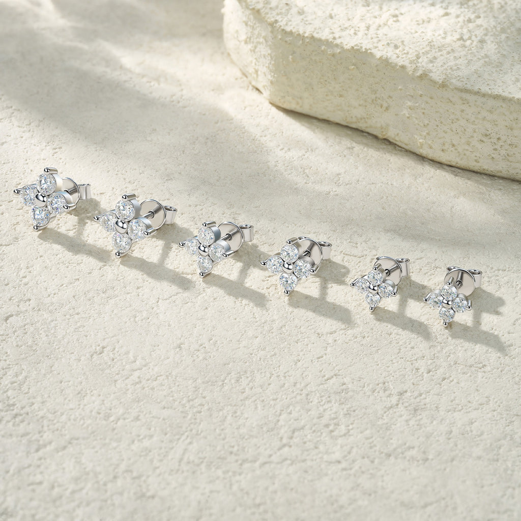Fiorcroce Moissanite Flower Stud Earrings in Sterling Silver