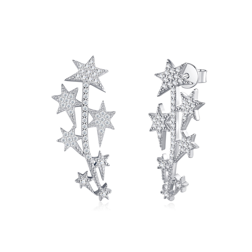 Sciame Moissanite Star Climber Earrings in Sterling Silver