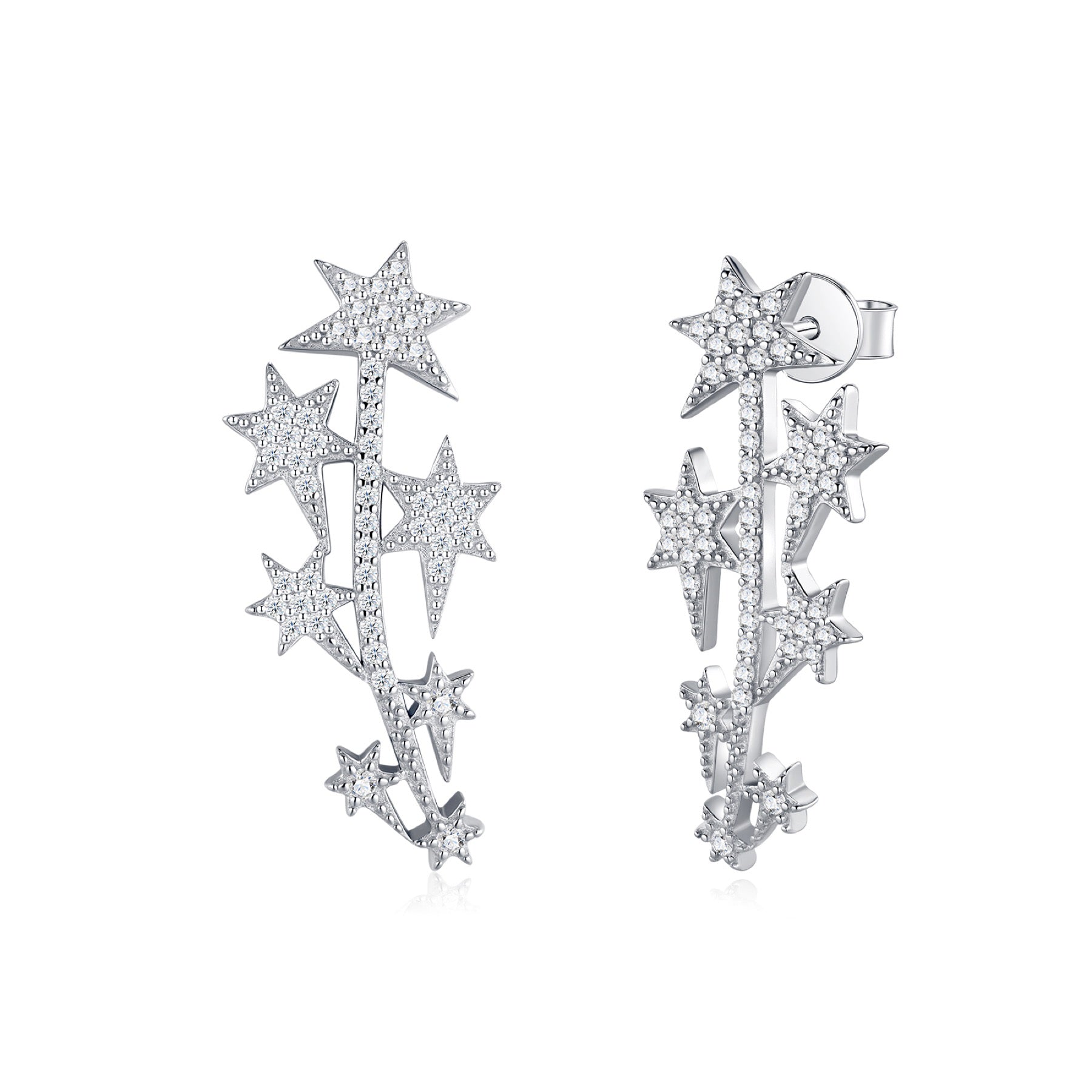 Sciame Moissanite Star Climber Earrings in Sterling Silver