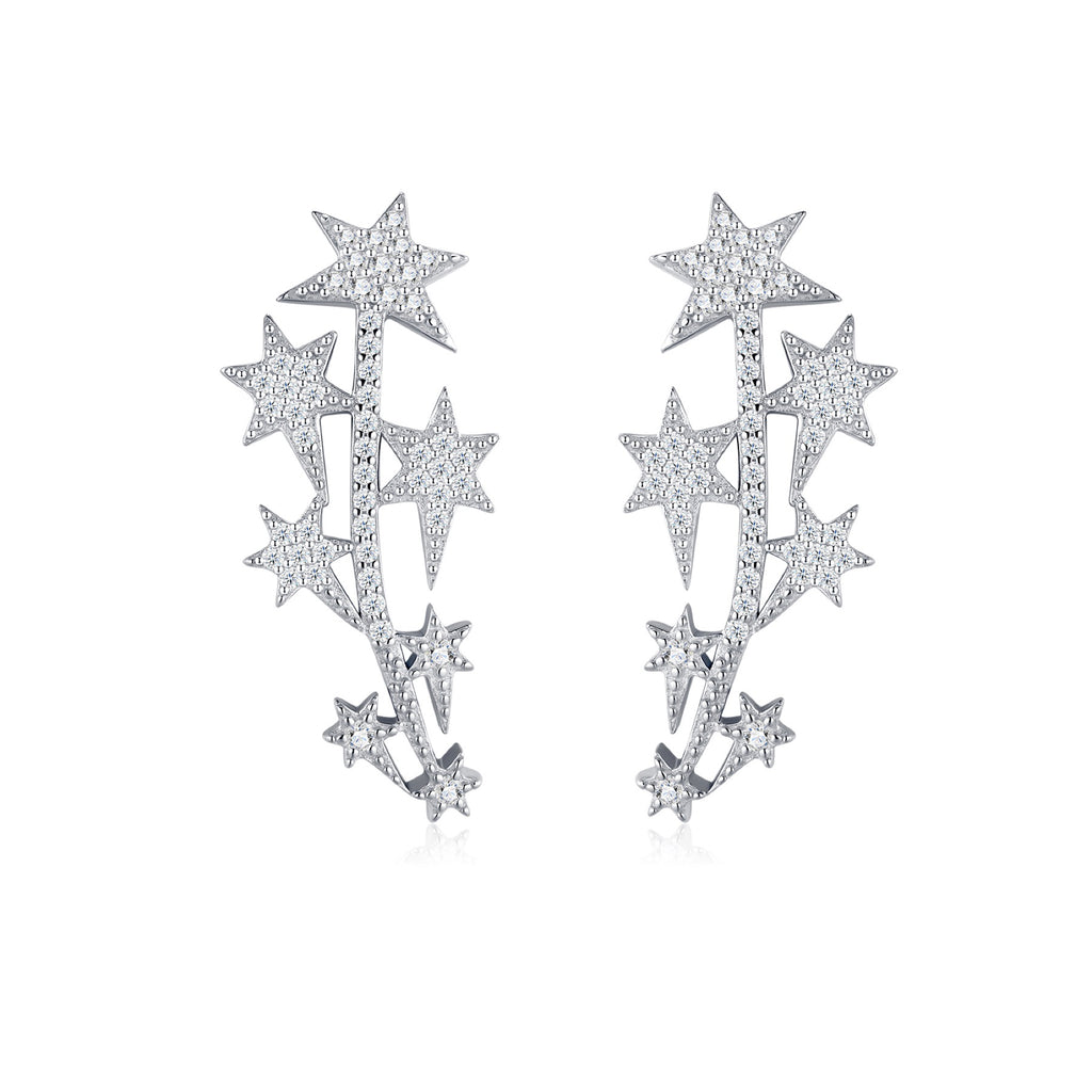Sciame Moissanite Star Climber Earrings in Sterling Silver