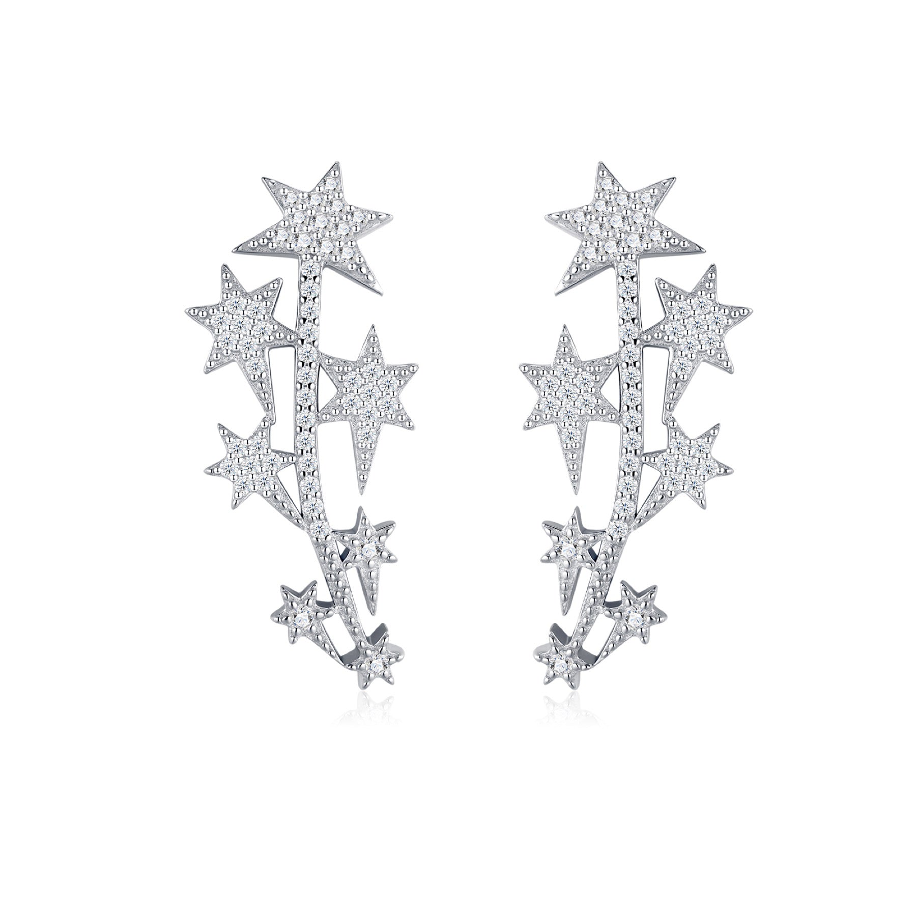 Sciame Moissanite Star Climber Earrings in Sterling Silver