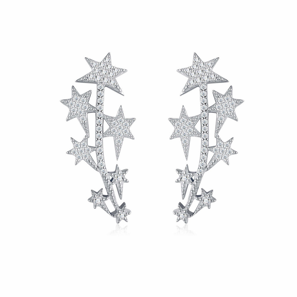 Sciame Moissanite Star Climber Earrings in Sterling Silver