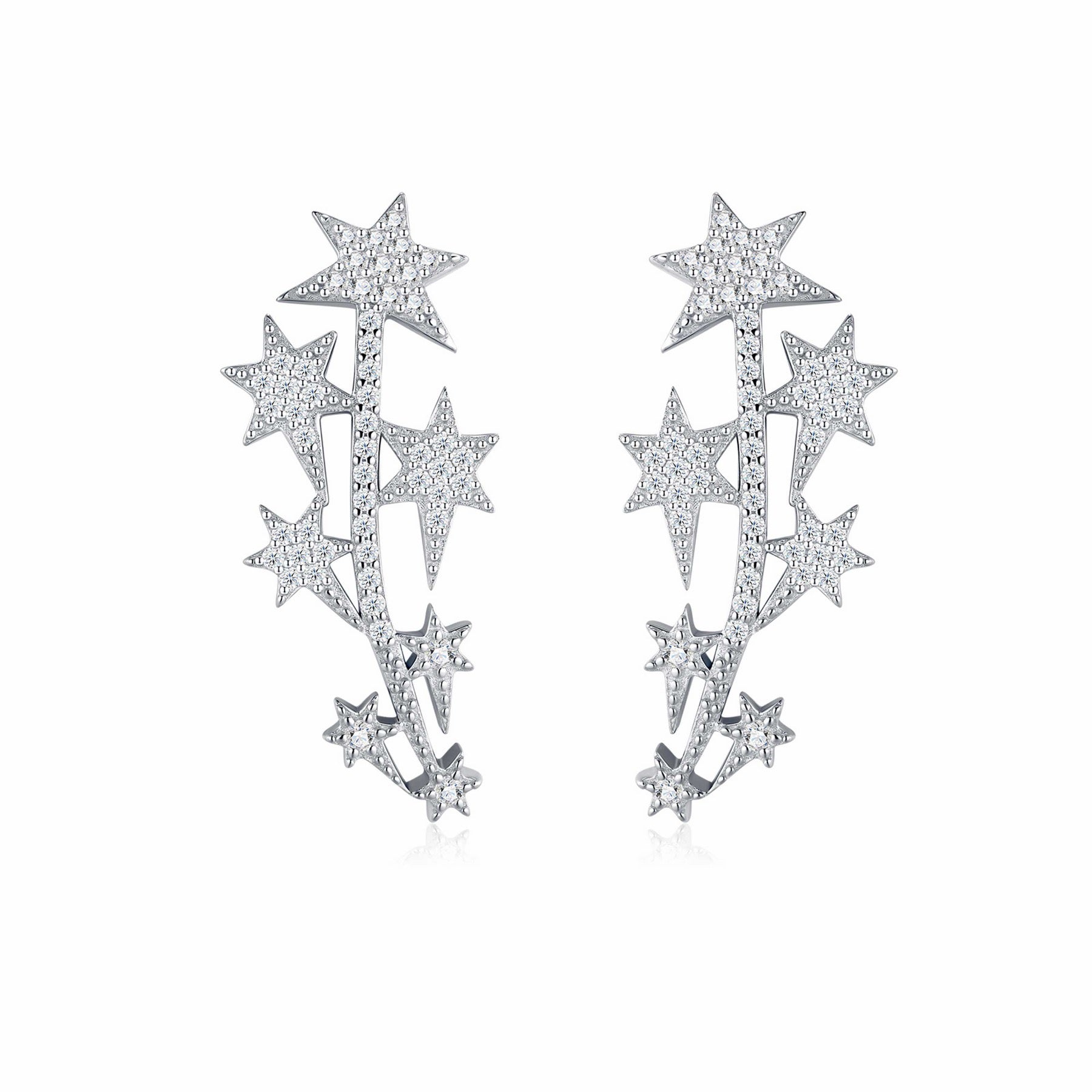 Sciame Moissanite Star Climber Earrings in Sterling Silver