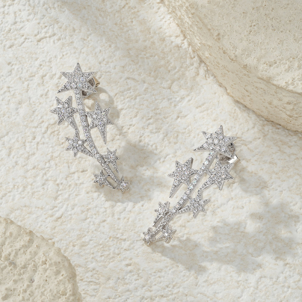 Sciame Moissanite Star Climber Earrings in Sterling Silver