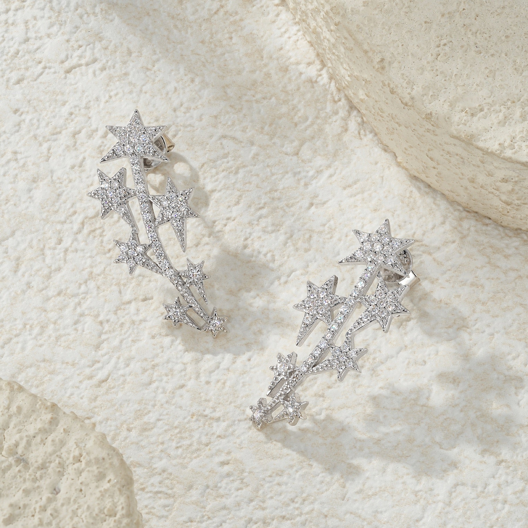 Sciame Moissanite Star Climber Earrings in Sterling Silver