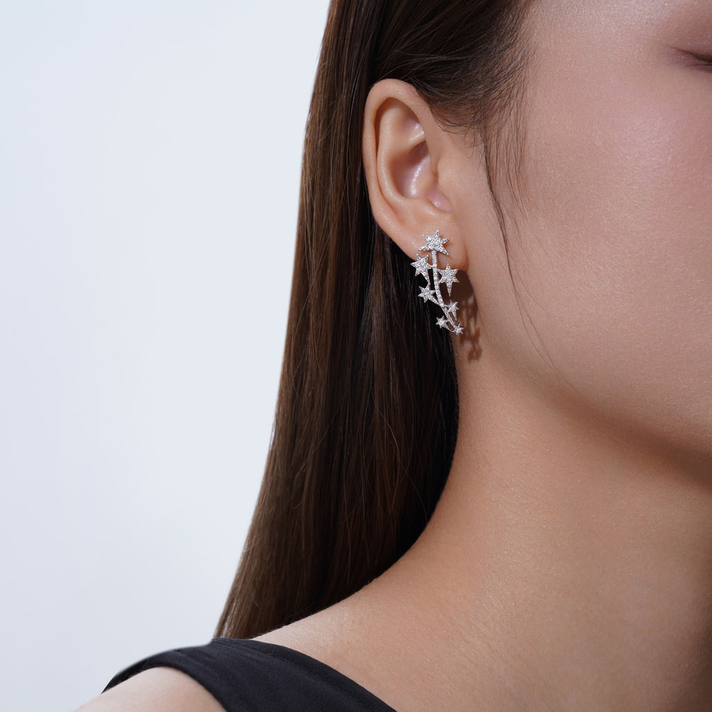 Sciame Moissanite Star Climber Earrings in Sterling Silver