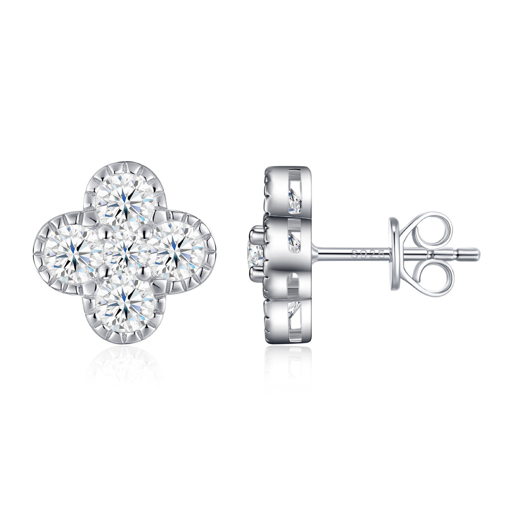 Trifolium Moissanite Clover Stud Earrings in Sterling Silver