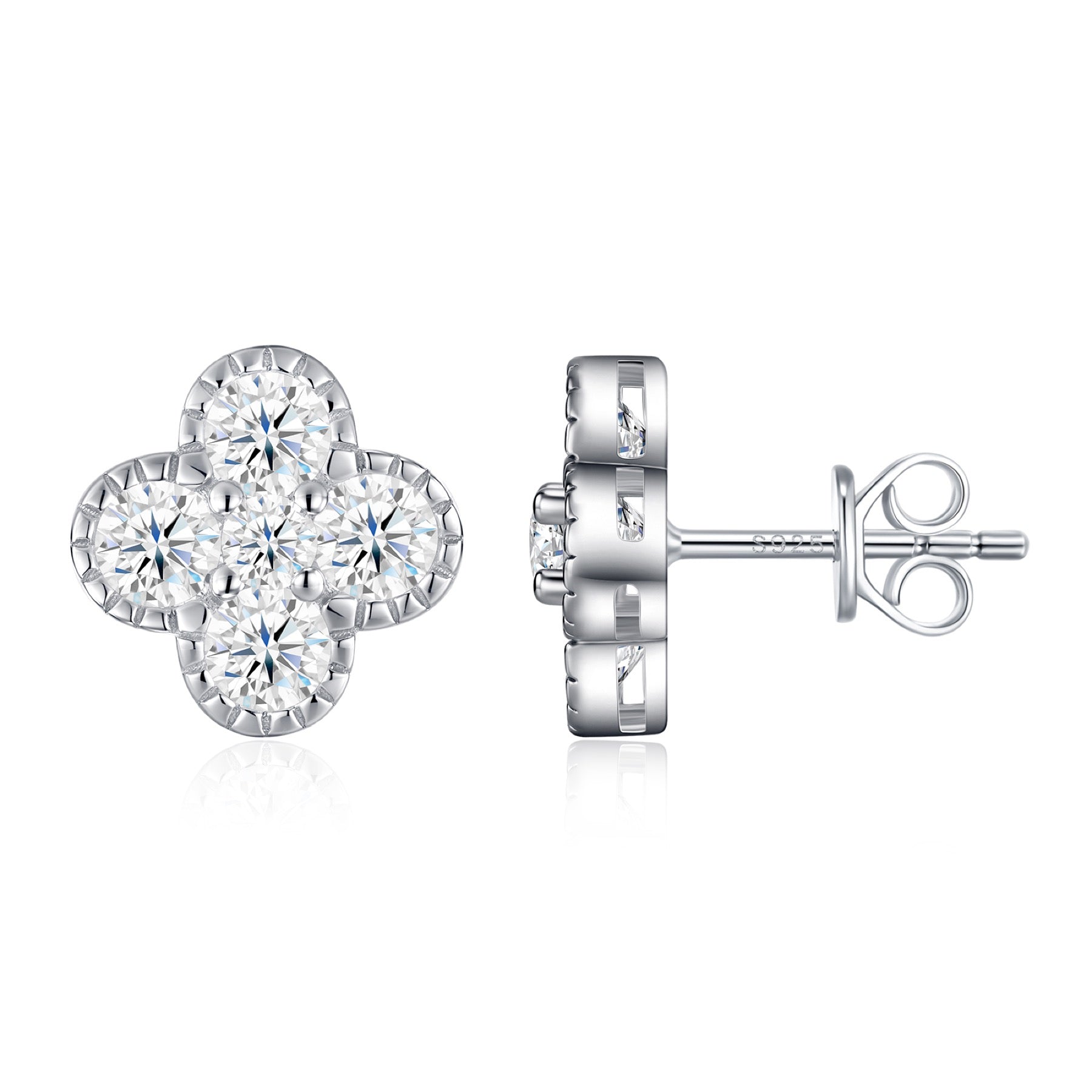 Trifolium Moissanite Clover Stud Earrings in Sterling Silver