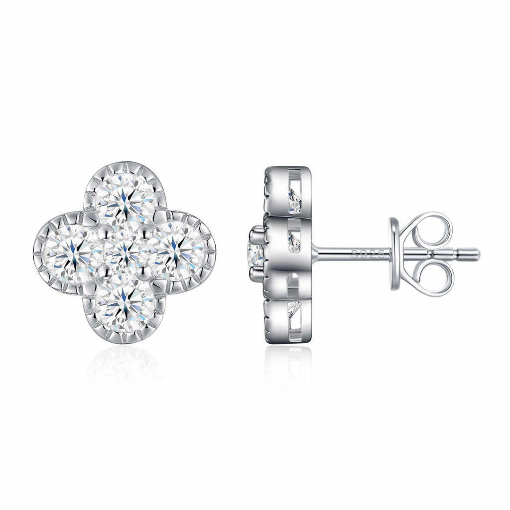 Trifolium Moissanite Clover Stud Earrings in Sterling Silver