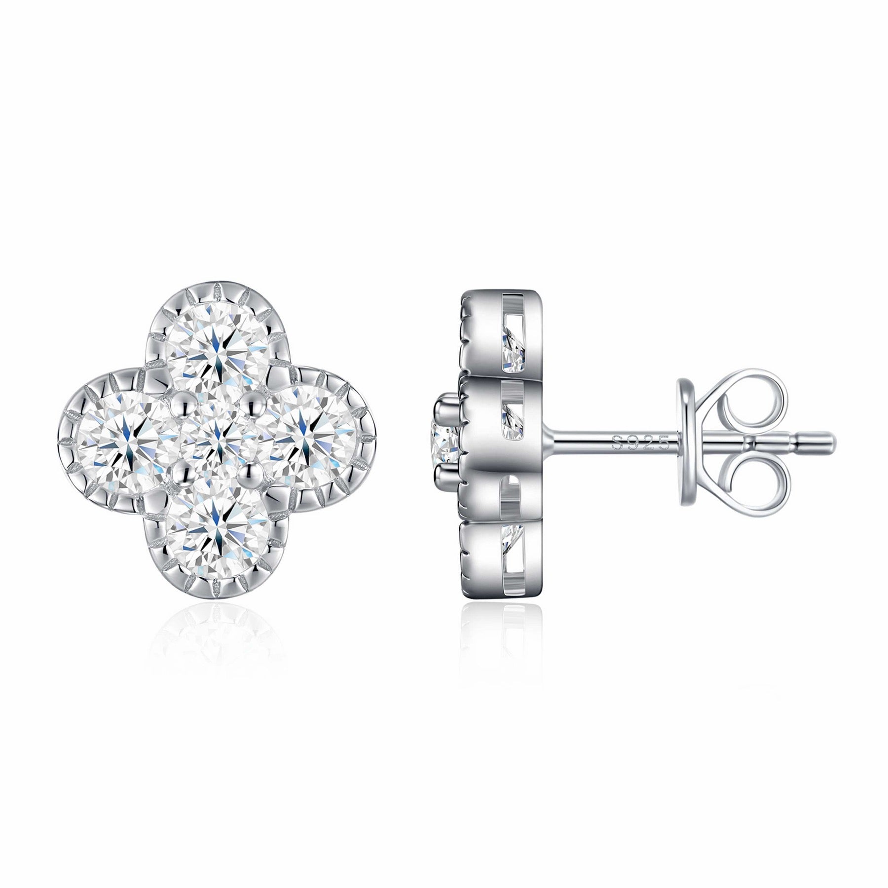 Trifolium Moissanite Clover Stud Earrings in Sterling Silver