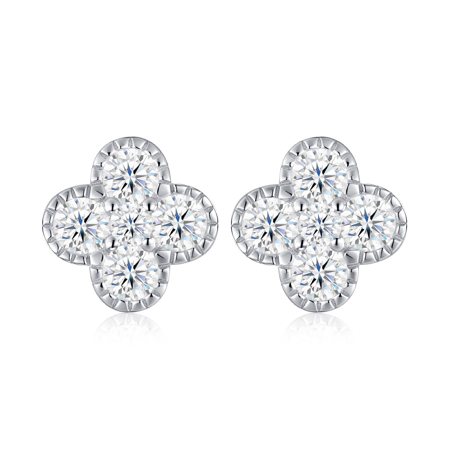 Trifolium Moissanite Clover Stud Earrings in Sterling Silver