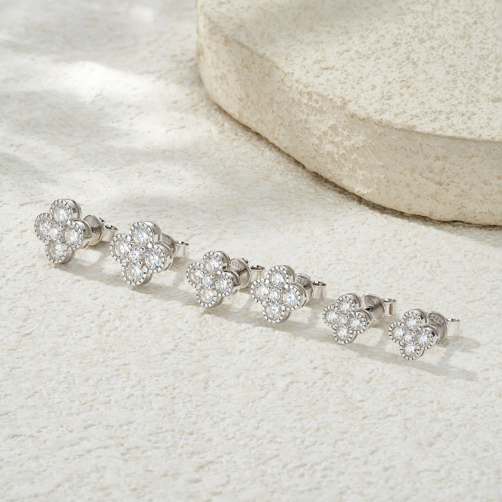 Trifolium Moissanite Clover Stud Earrings in Sterling Silver