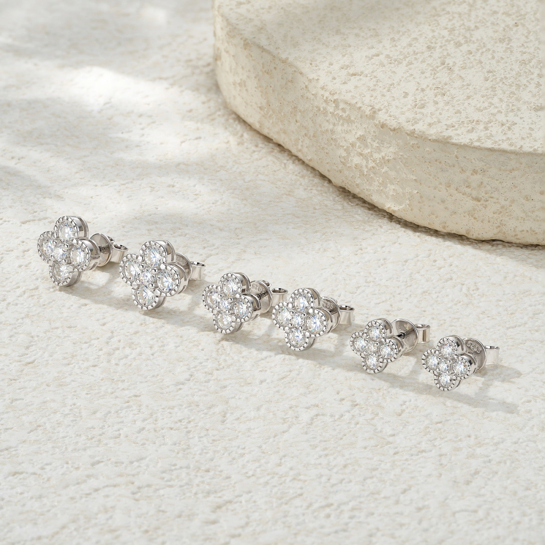 Trifolium Moissanite Clover Stud Earrings in Sterling Silver