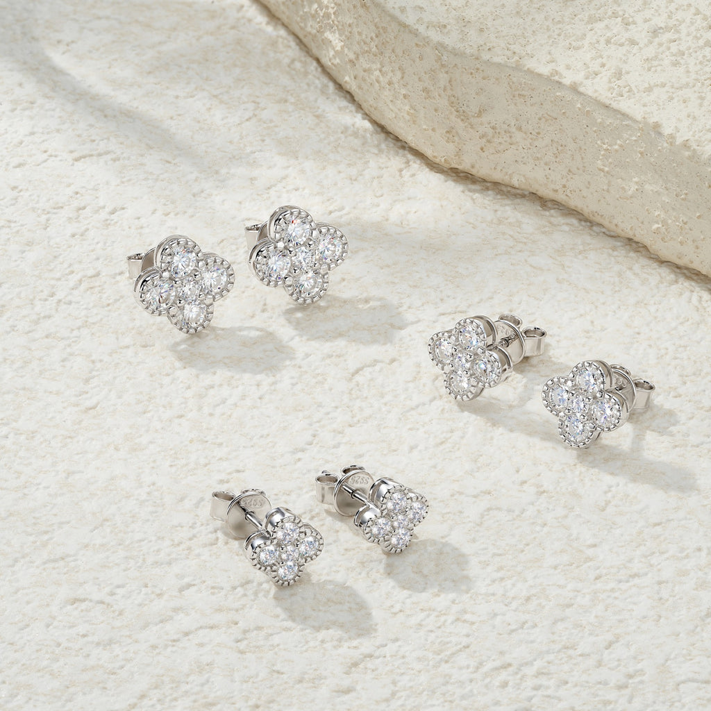 Trifolium Moissanite Clover Stud Earrings in Sterling Silver