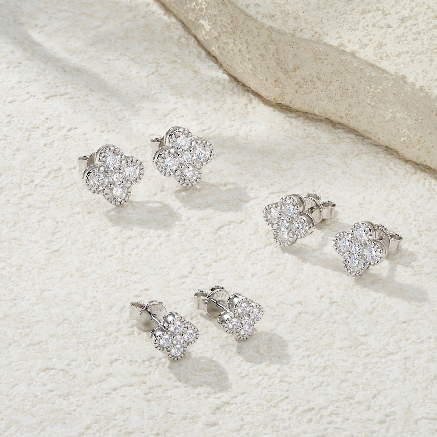 Trifolium Moissanite Clover Stud Earrings in Sterling Silver