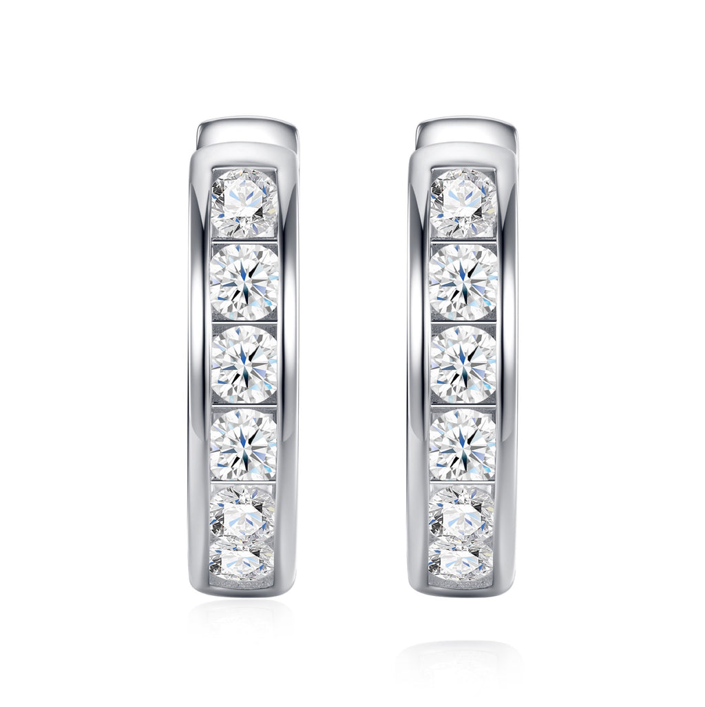 Puntini Moissanite Huggie Hoop Earrings in Sterling Silver