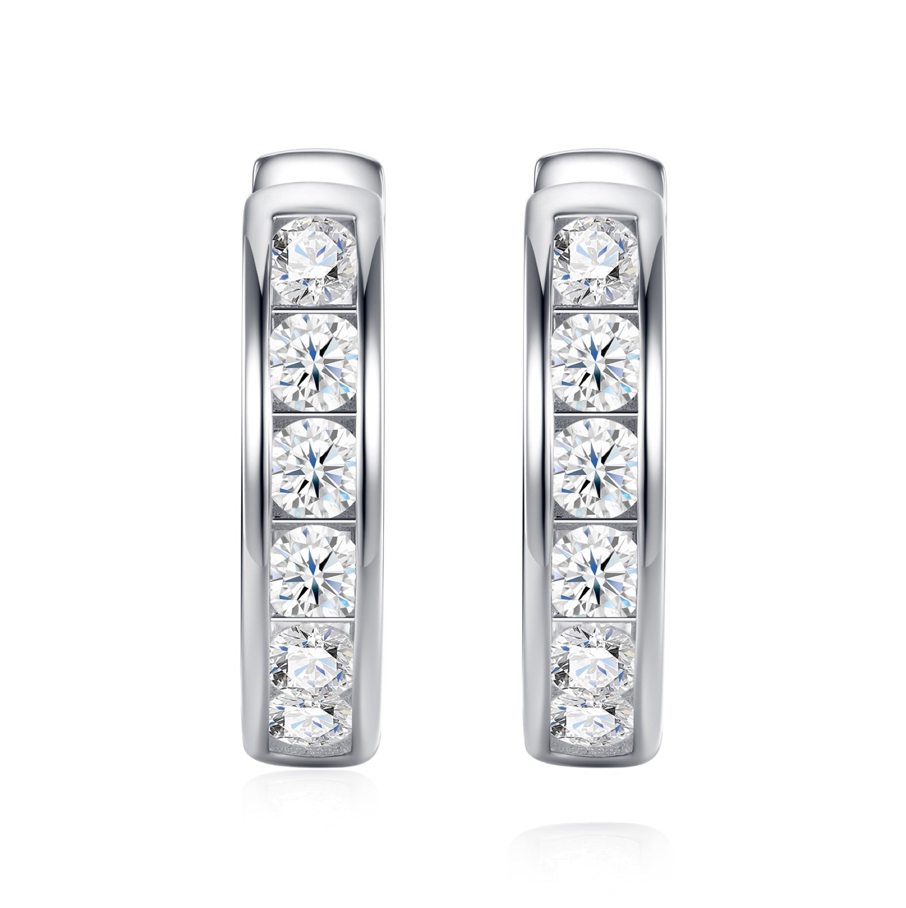 Puntini Moissanite Huggie Hoop Earrings in Sterling Silver