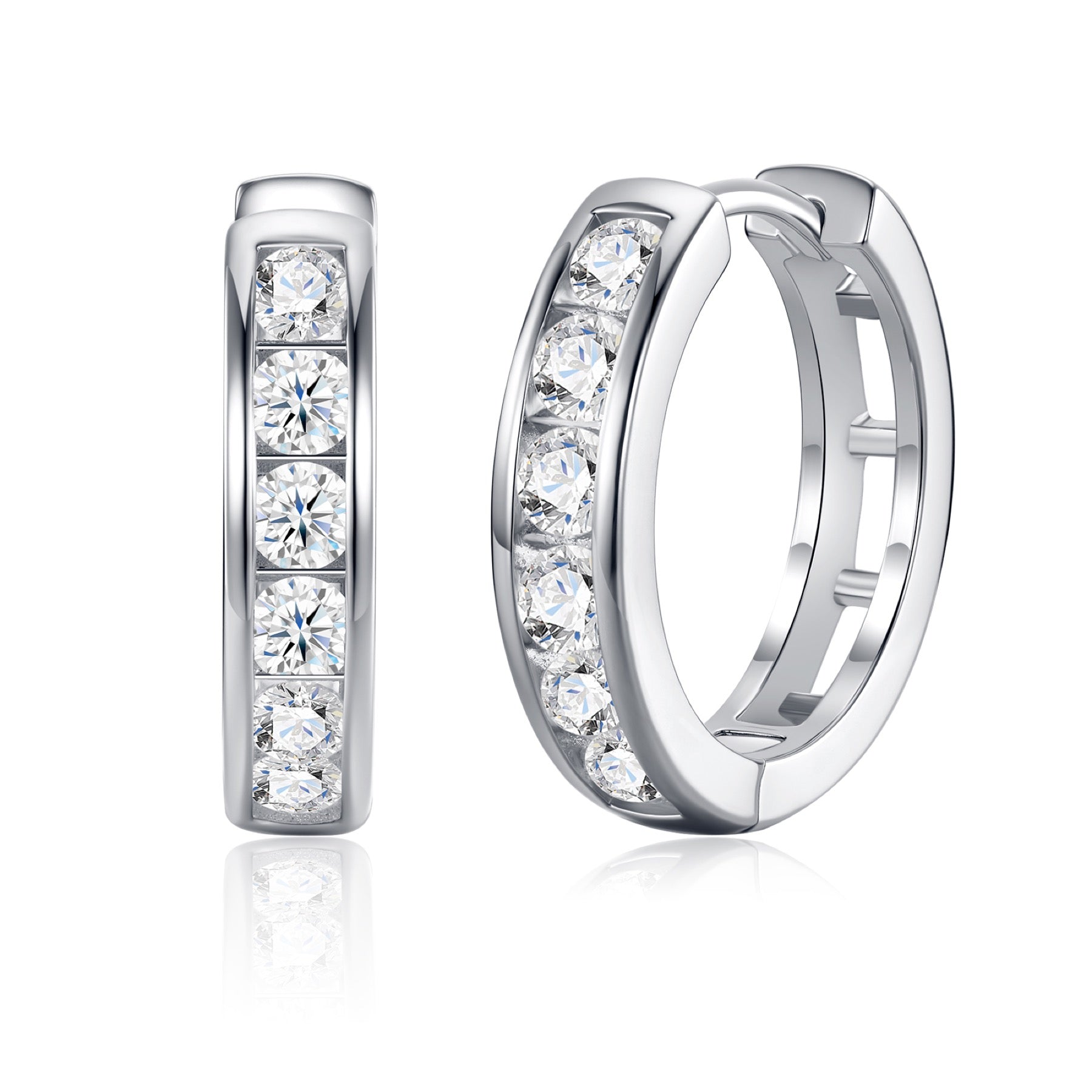 Puntini Moissanite Huggie Hoop Earrings in Sterling Silver