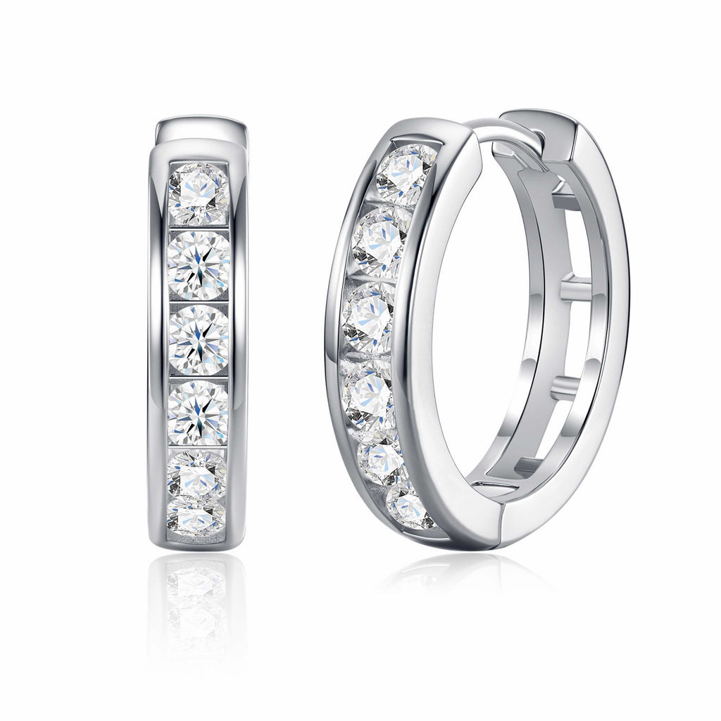Puntini Moissanite Huggie Hoop Earrings in Sterling Silver