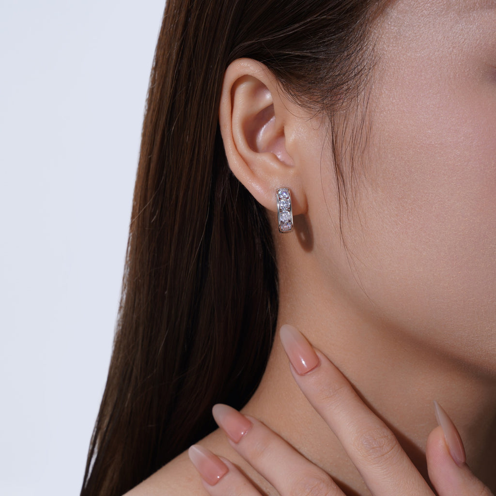 Puntini Moissanite Huggie Hoop Earrings in Sterling Silver