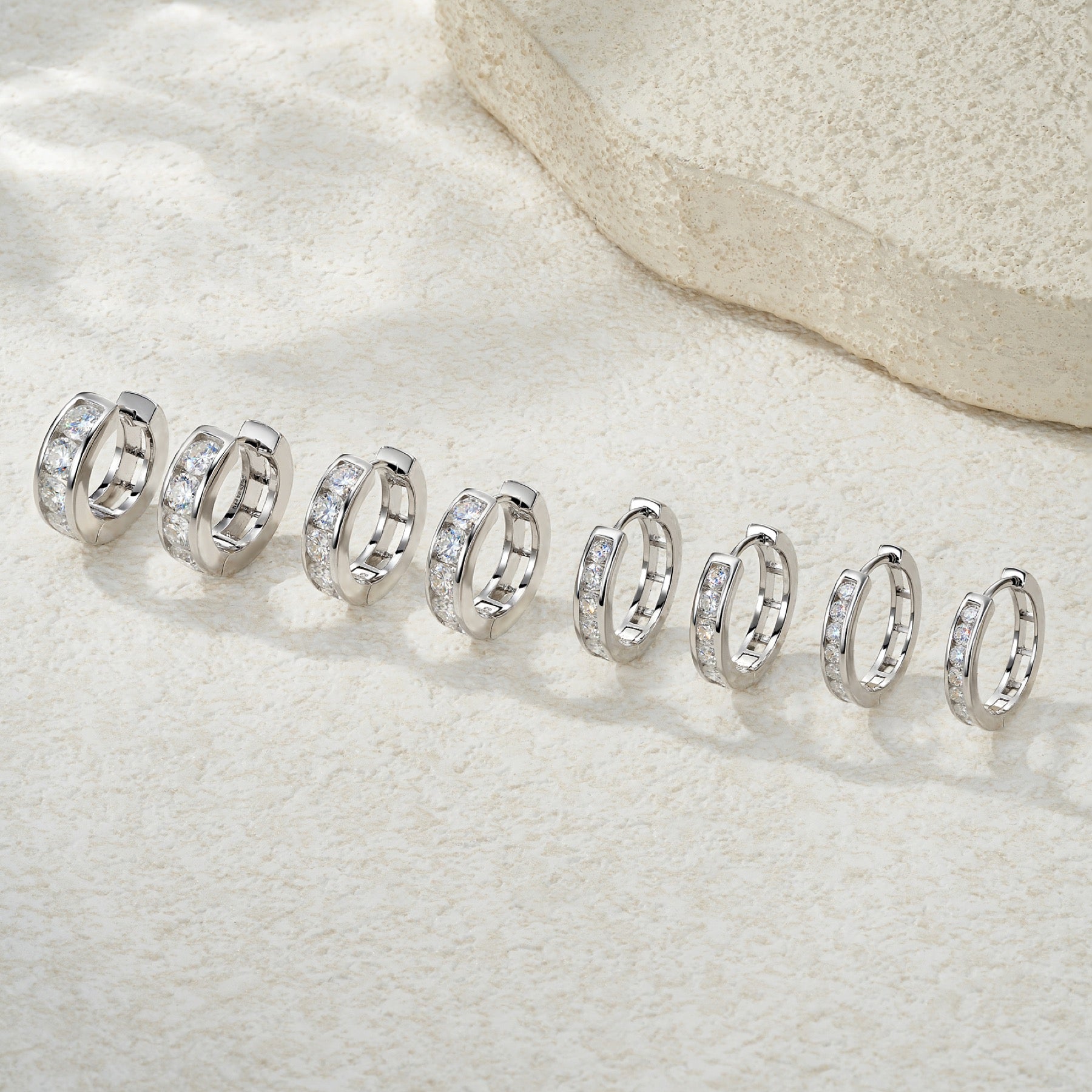 Puntini Moissanite Huggie Hoop Earrings in Sterling Silver