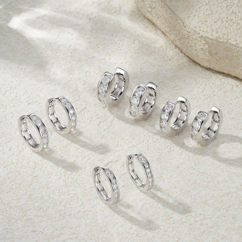 Puntini Moissanite Huggie Hoop Earrings in Sterling Silver