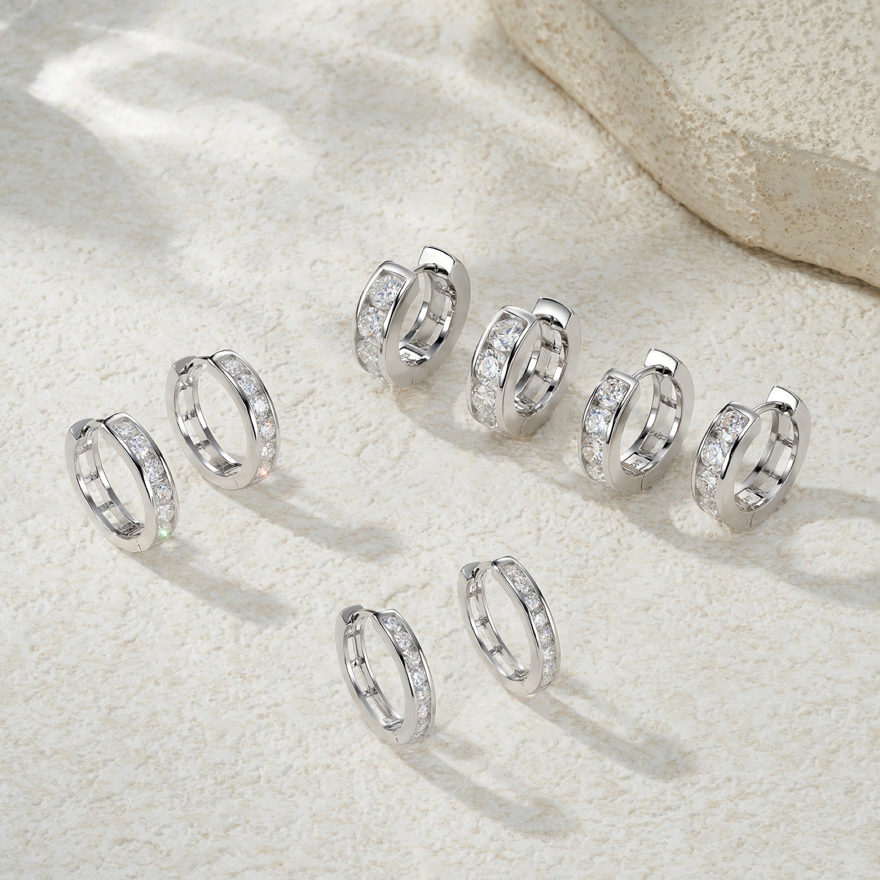 Puntini Moissanite Huggie Hoop Earrings in Sterling Silver