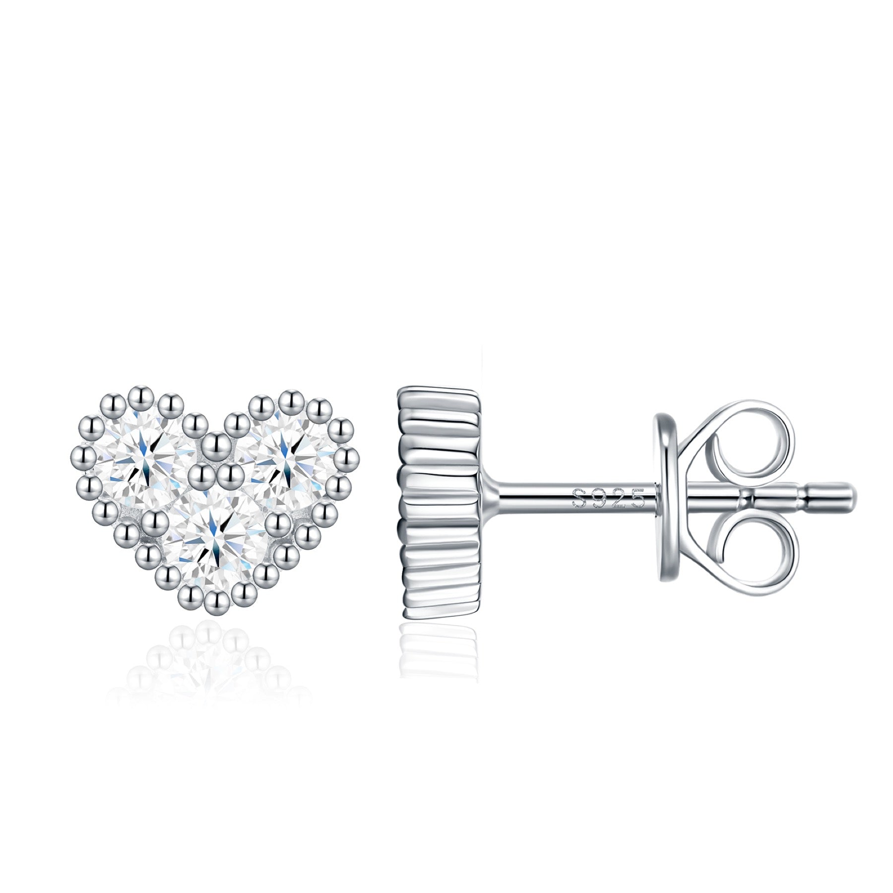 Batticuor Moissanite Heart Stud Earrings in Sterling Silver