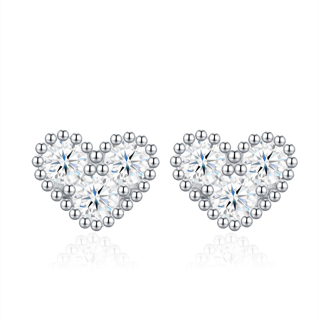 Batticuor Moissanite Heart Stud Earrings in Sterling Silver