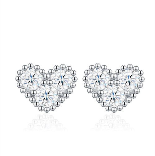 Batticuor Moissanite Heart Stud Earrings in Sterling Silver