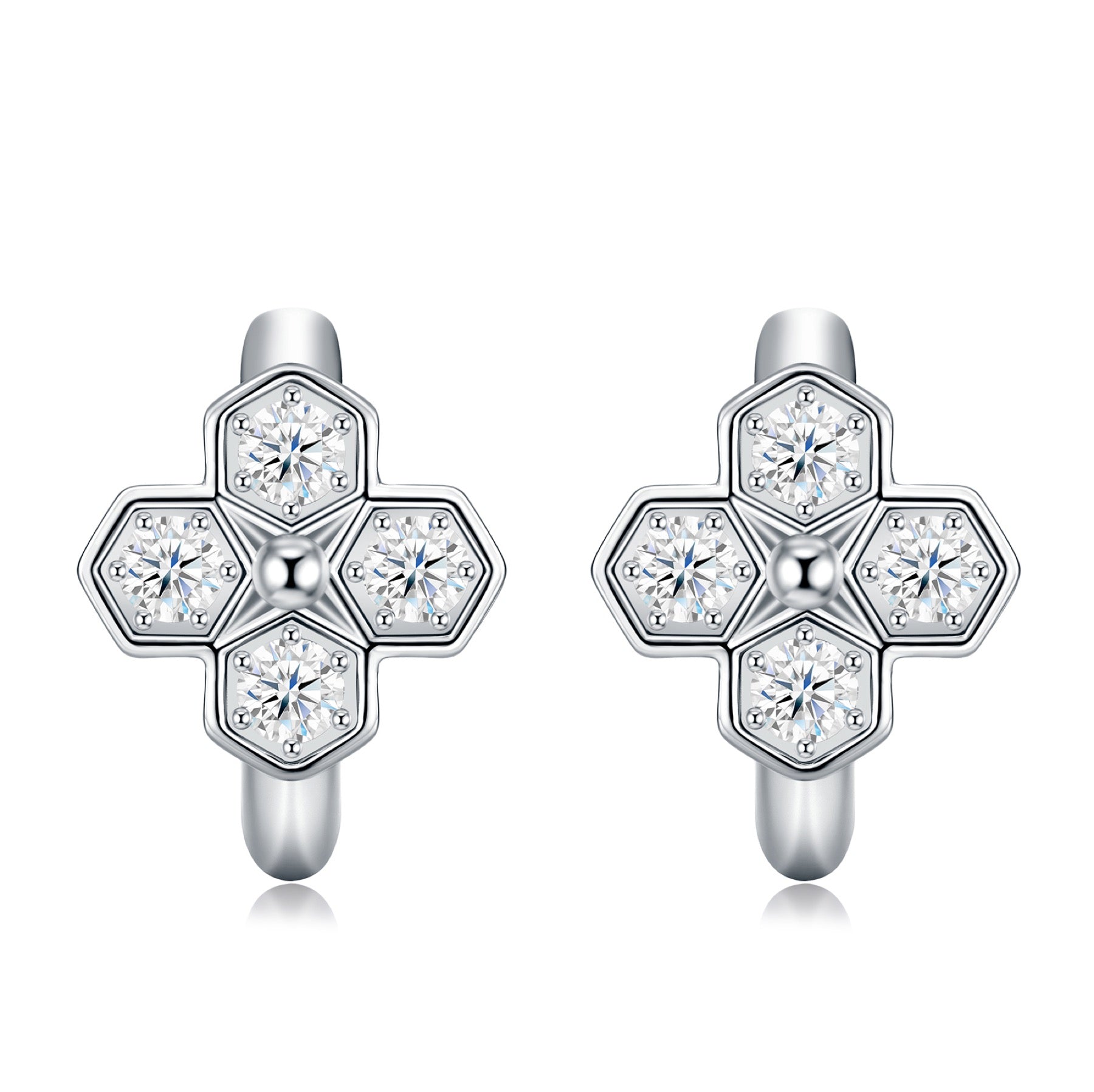 Fiorlino Moissanite Clover Stud Earrings in Sterling Silver