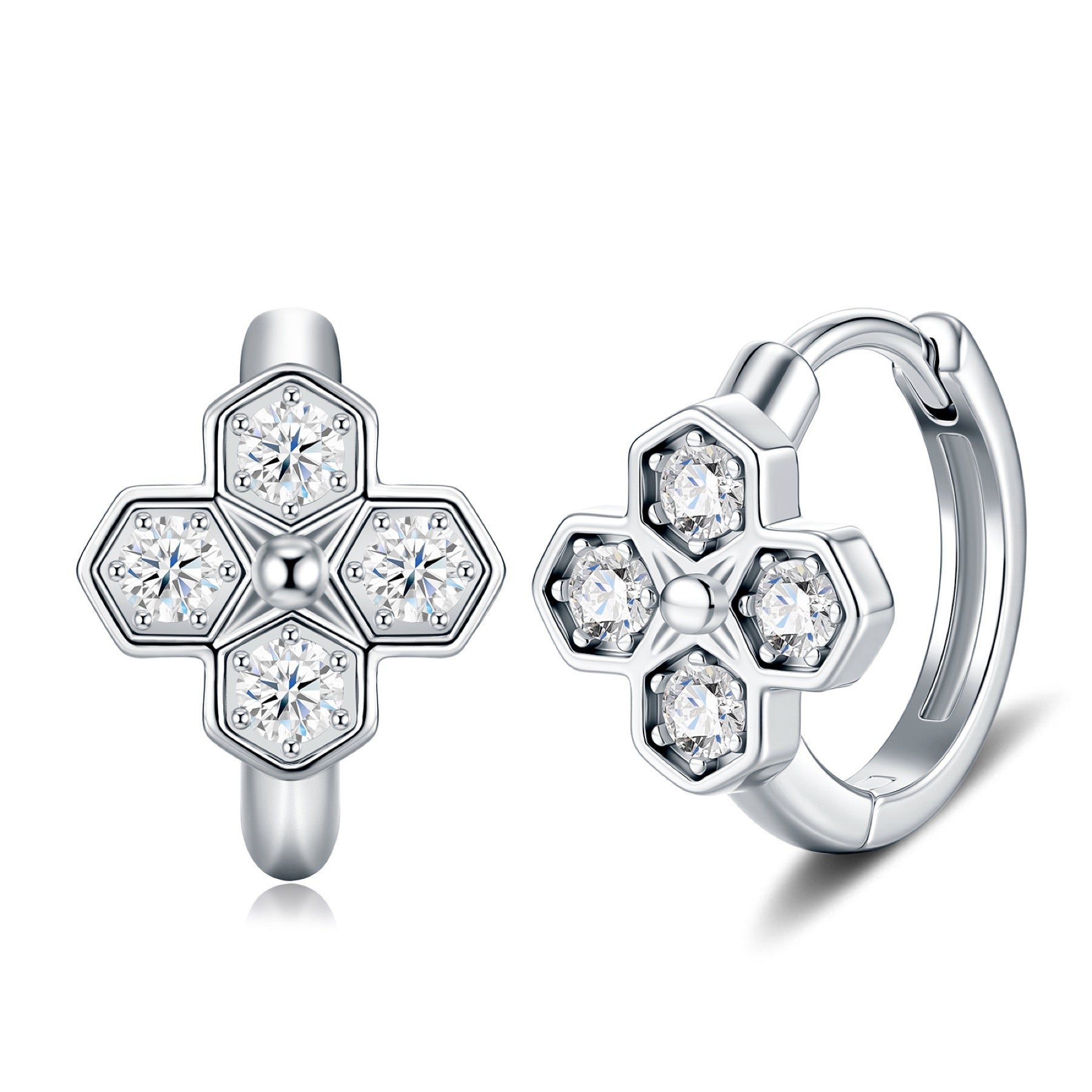 Fiorlino Moissanite Clover Stud Earrings in Sterling Silver