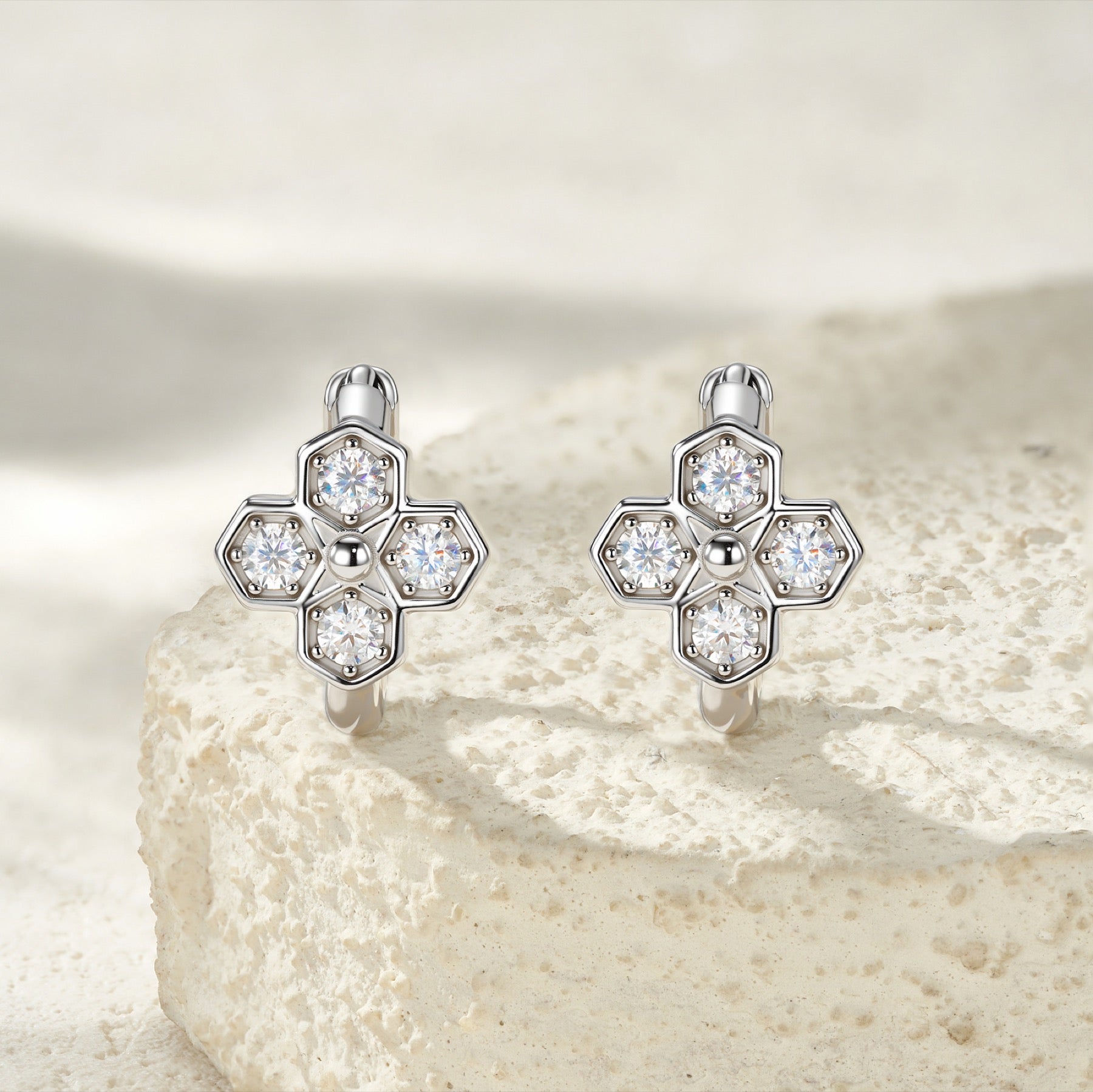 Fiorlino Moissanite Clover Stud Earrings in Sterling Silver