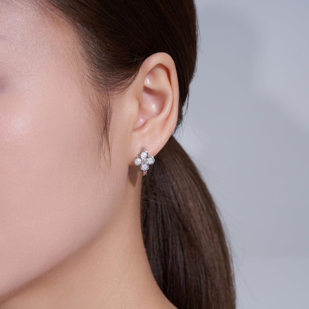 Fiorlino Moissanite Clover Stud Earrings in Sterling Silver