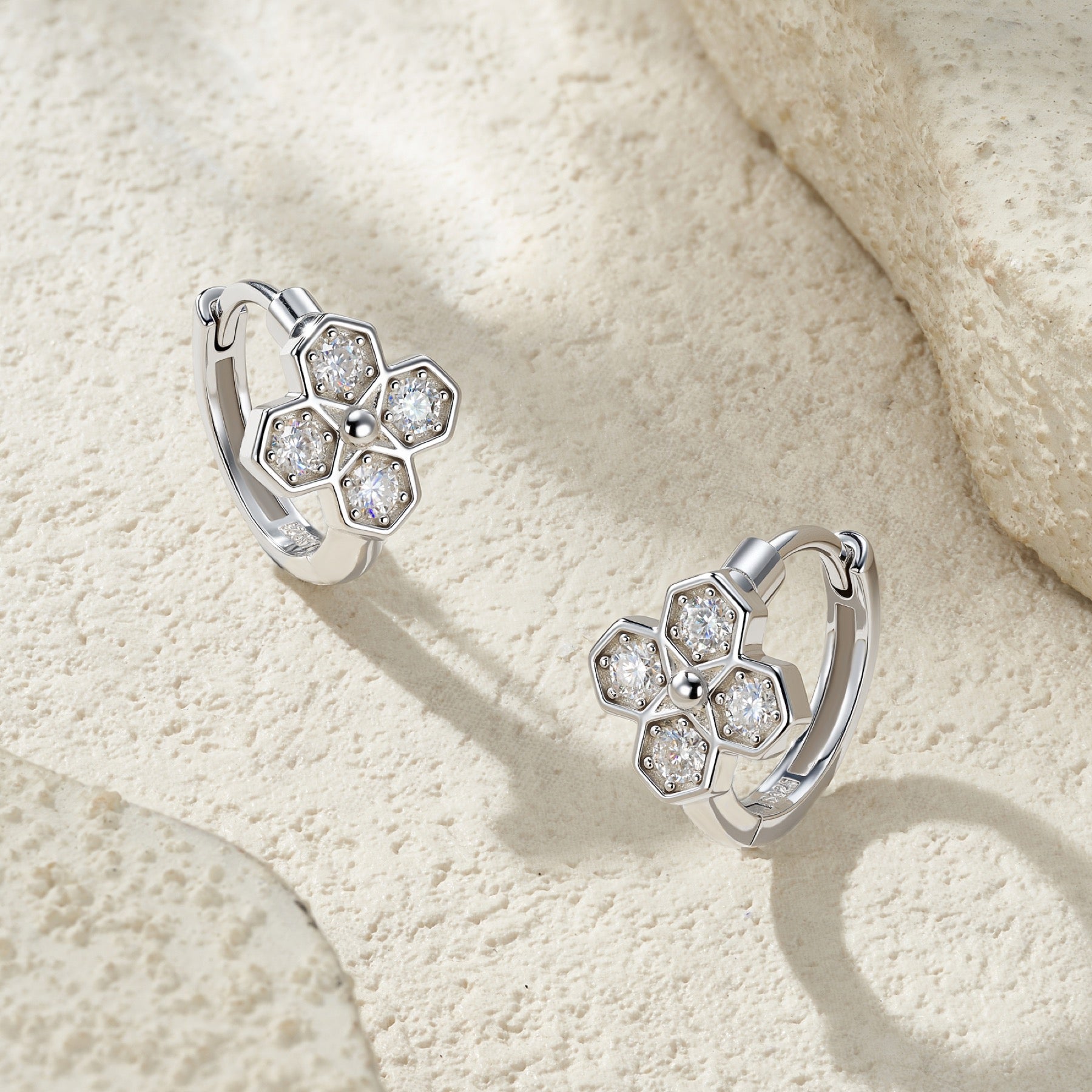 Fiorlino Moissanite Clover Stud Earrings in Sterling Silver