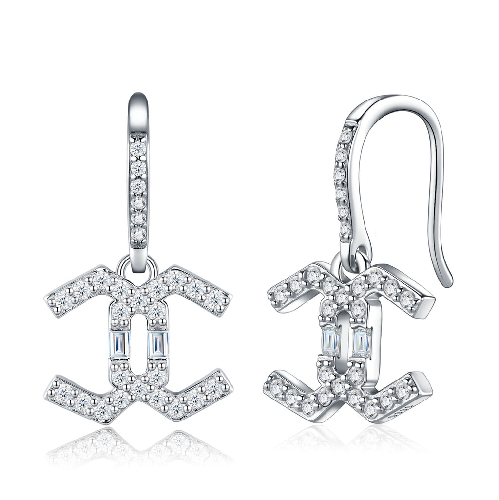 Doppiacroce Moissanite Cross Drop Earrings in Sterling Silver