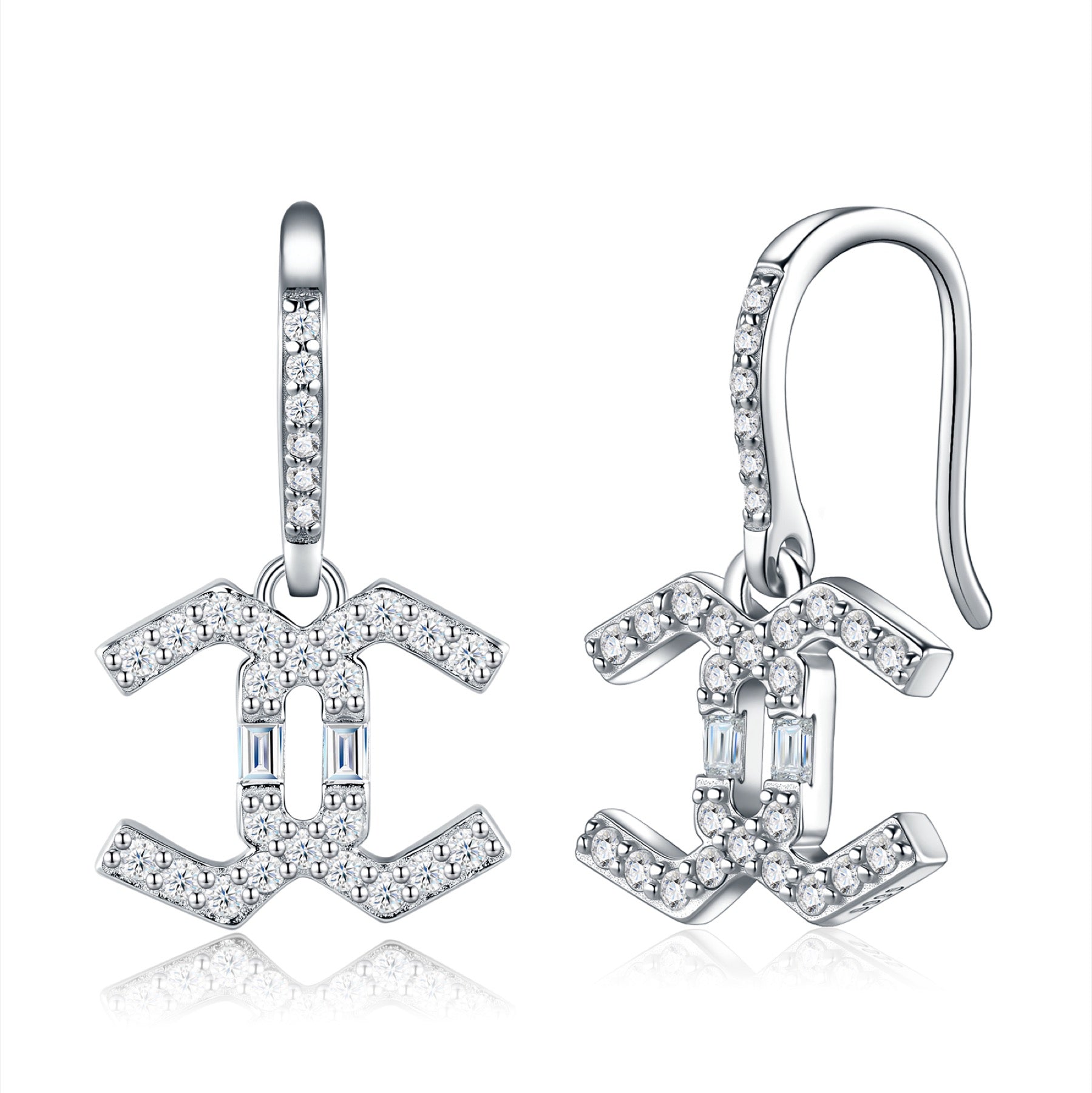 Doppiacroce Moissanite Cross Drop Earrings in Sterling Silver